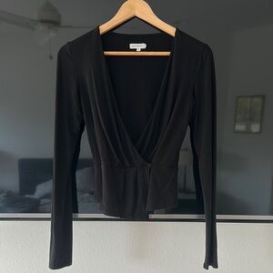 Good American Black V-Neck Wrap Blouse